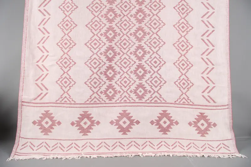 Embroidered Beach Towel Burgundy Organic Cotton, 40x73 Inches