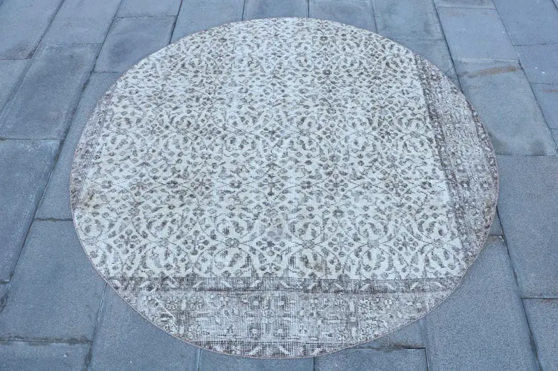 Alfombra Elegante 1,5x1,5m, Floral Beige y Paisley Marrón