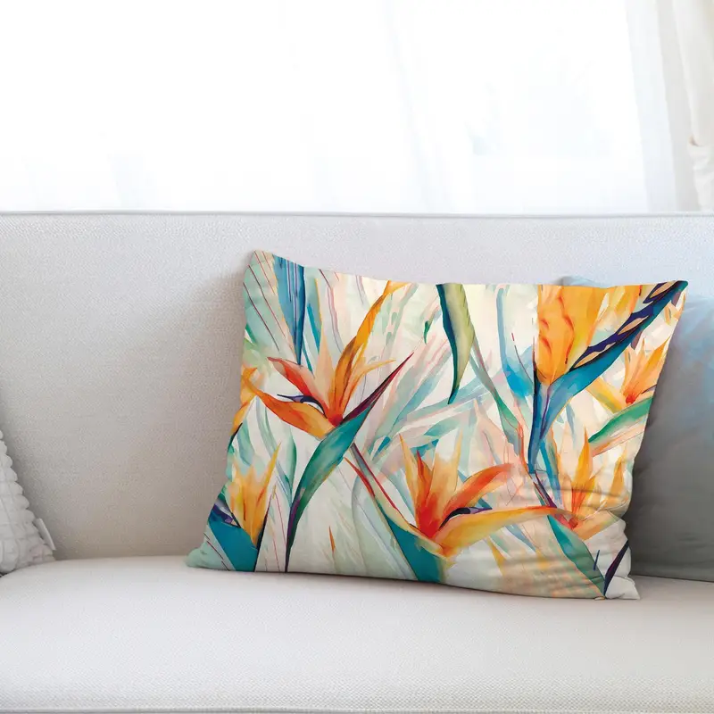 Turuncu Soyut Çiçek Baskı Yastık - Modern Lüks Ev Dekorasyonu