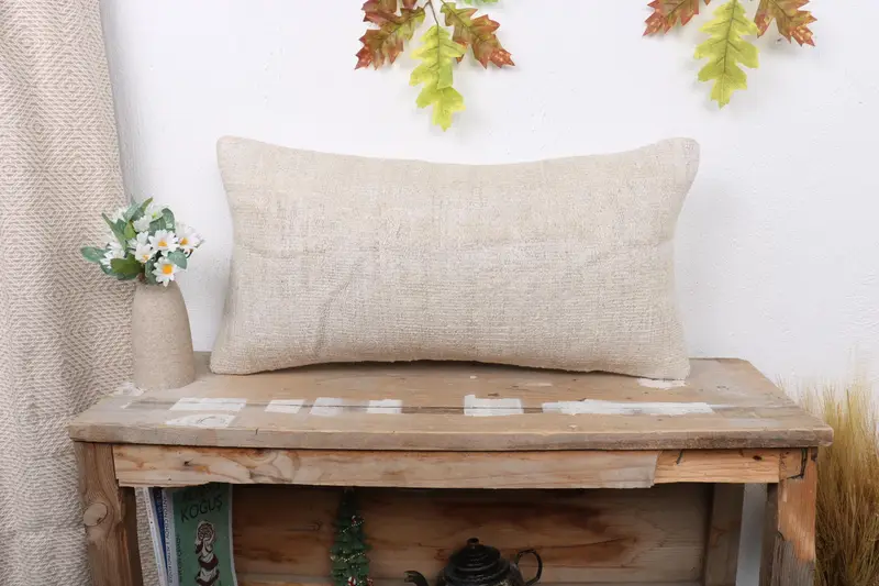 Vintage Kilim Pillow, 12x24 Beige Pillow Case, Pillow for Couch, Southwestern Pillow Case, Kilim Pillow Cover, Pillow Cover - 1