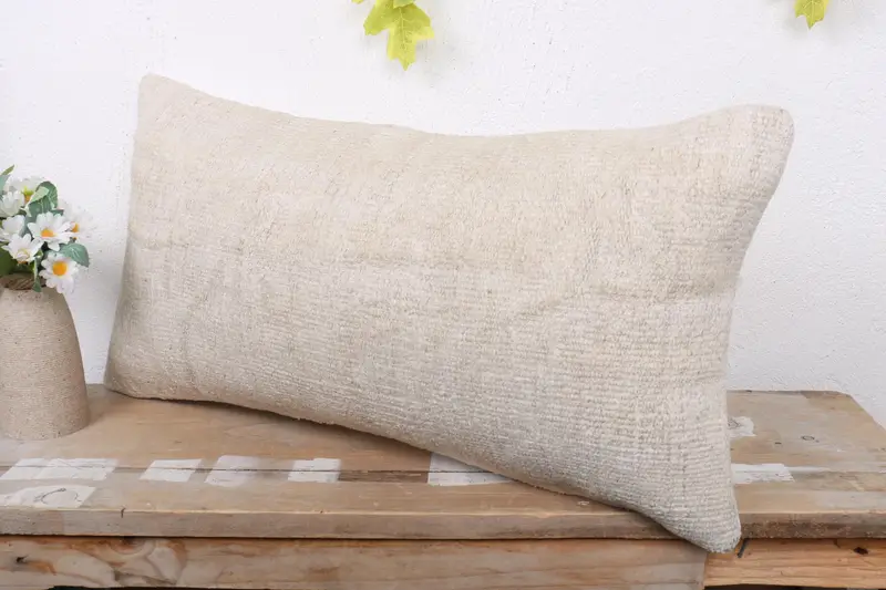 Vintage Kilim Pillow, 12x24 Beige Pillow Case, Pillow for Couch, Southwestern Pillow Case, Kilim Pillow Cover, Pillow Cover - 4