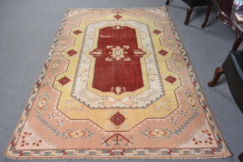 Handmade Orange Rug, 5,1x7,7 ft Floral & Geometric