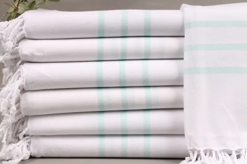 Turkish Bath Towel, Organic Cotton, Mint, Striped, 40x71 Inches