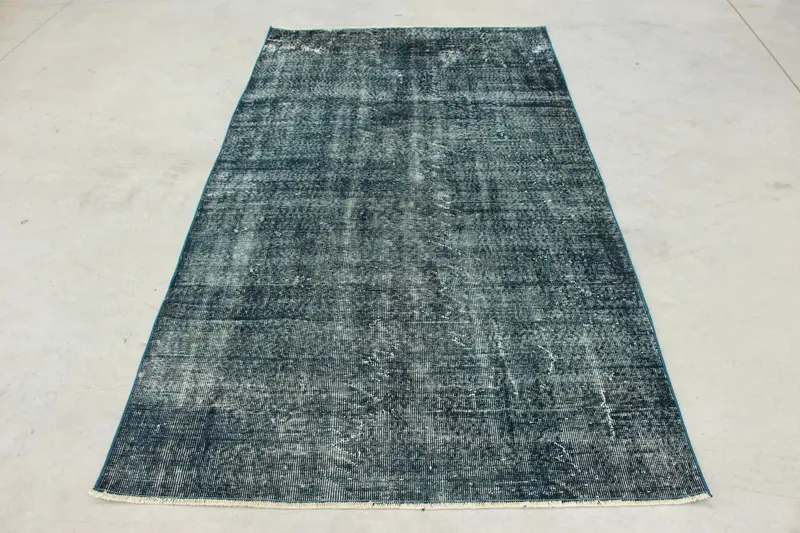 Vintage Türk Halısı, 4.4x7.9 ft Oushak Halı, Mavi Gri Bitkiler ve ağaçlar Yün Halı - 1