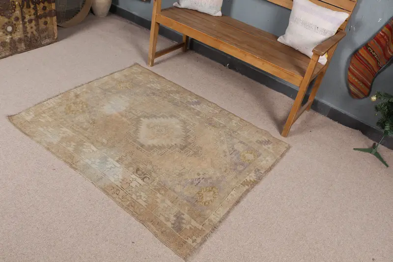 Alfombra vibrante naranja y morada, patrón persa de 3,5 x 4,4 pies