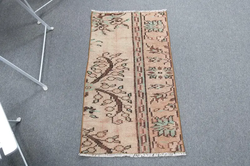 Türkischer Vintage Teppich, 1,6x3,2 ft kleiner Teppich, brauner Oushak-Abstrakter Teppich - 1