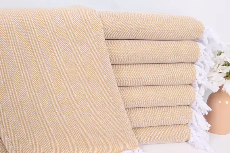 Herringbone Mustard Cotton Tea Towel, Personalized Gift, 18x36 Inches