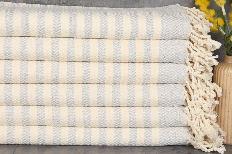 Embroidered Beach Towel Light Gray Chevron, 40x71 Inches