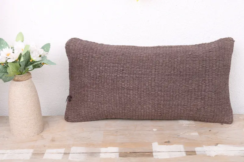 Cozy Throw Pillow Case, Kilim Pillow Cover, Cushion Case, 8x16 Brown Pillow Case, Vintage Kilim Pillow, Ethnical Kilim Rug Pillow, Rustic Cushion - 2