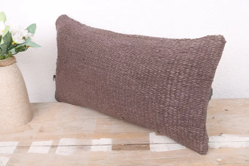 Cozy Throw Pillow Case, Kilim Pillow Cover, Cushion Case, 8x16 Brown Pillow Case, Vintage Kilim Pillow, Ethnical Kilim Rug Pillow, Rustic Cushion - 4