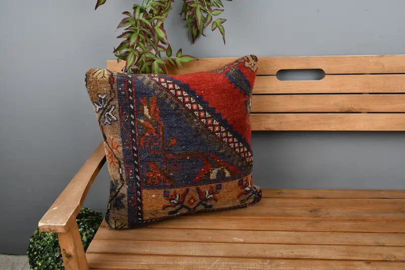 20x20 Red Cushion, Antique Pillows, Home Decor Pillow, Lounge Throw Pillow Case, Pillow Cover, Turkish Kilim Pillow - 1