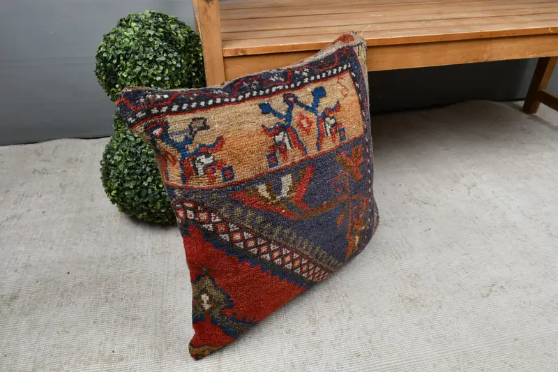 20x20 Red Cushion, Antique Pillows, Home Decor Pillow, Lounge Throw Pillow Case, Pillow Cover, Turkish Kilim Pillow - 7