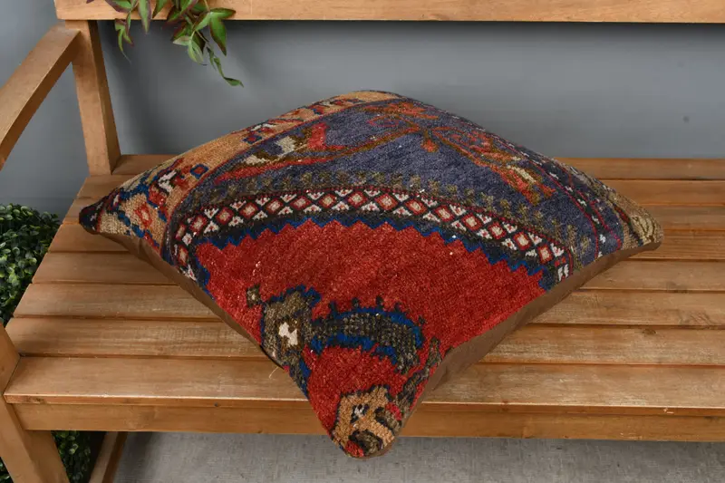 20x20 Red Cushion, Antique Pillows, Home Decor Pillow, Lounge Throw Pillow Case, Pillow Cover, Turkish Kilim Pillow - 2