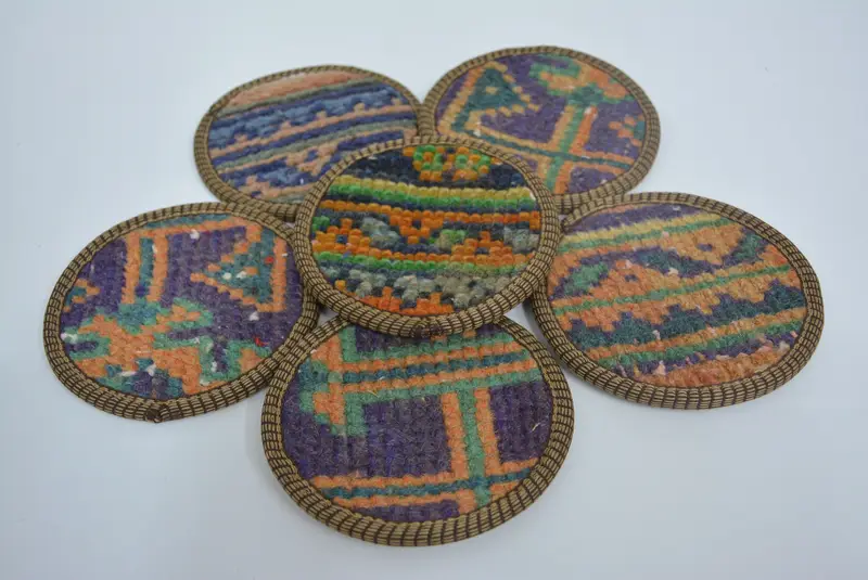 Kelim-Untersetzer in Orange und Bronze, einzigartige Boho-Untersetzer