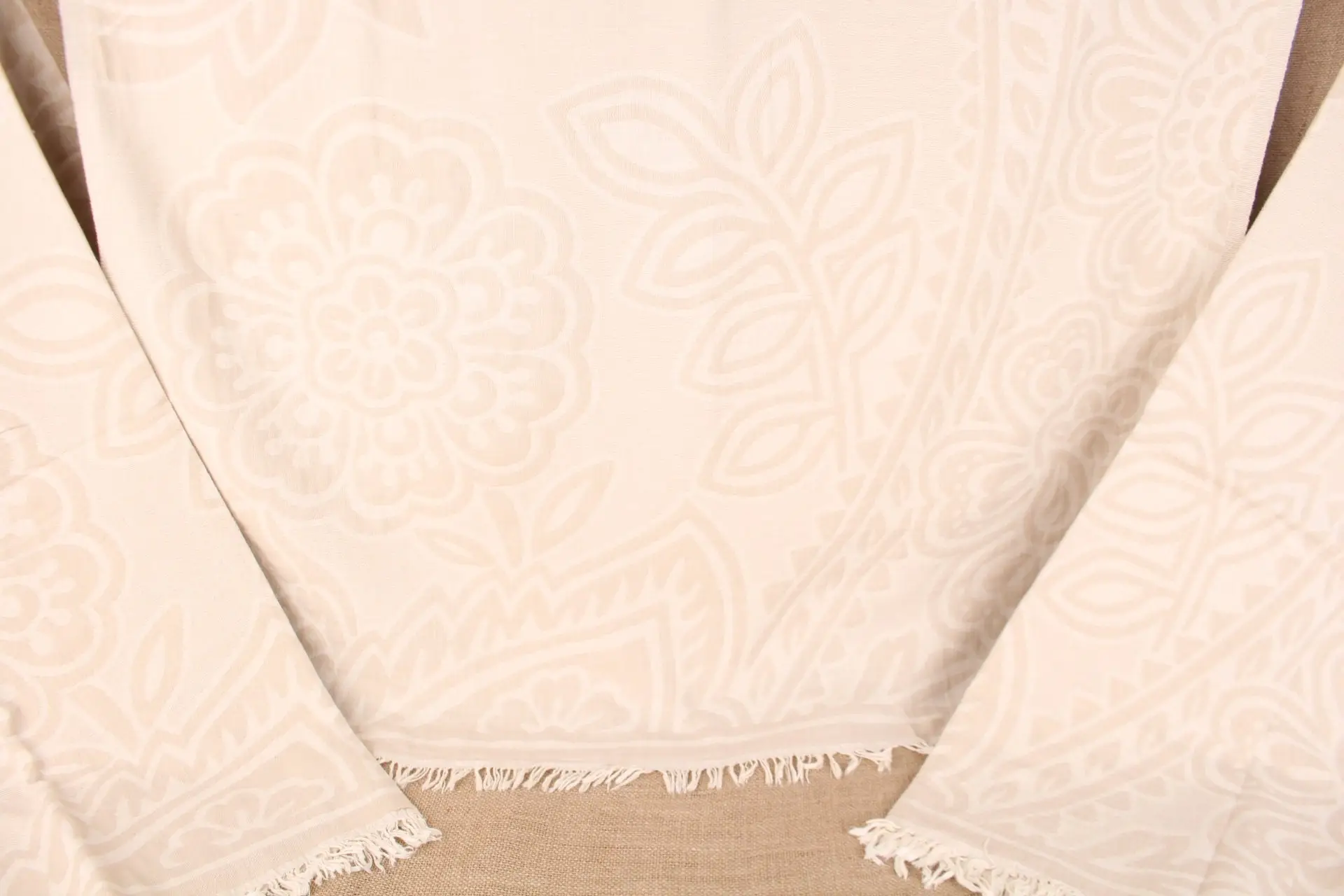 Custom Personalized Beige Floral Beach Towel, Organic Cotton, 36x67 Inches - 1