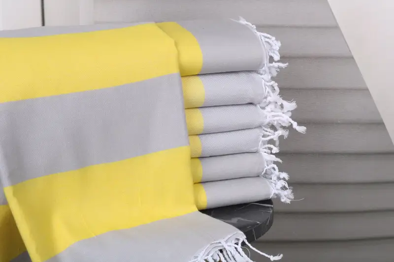 Beach Towel Personalized Yellow-Gray Turkish Cotton, 40x71 Inches