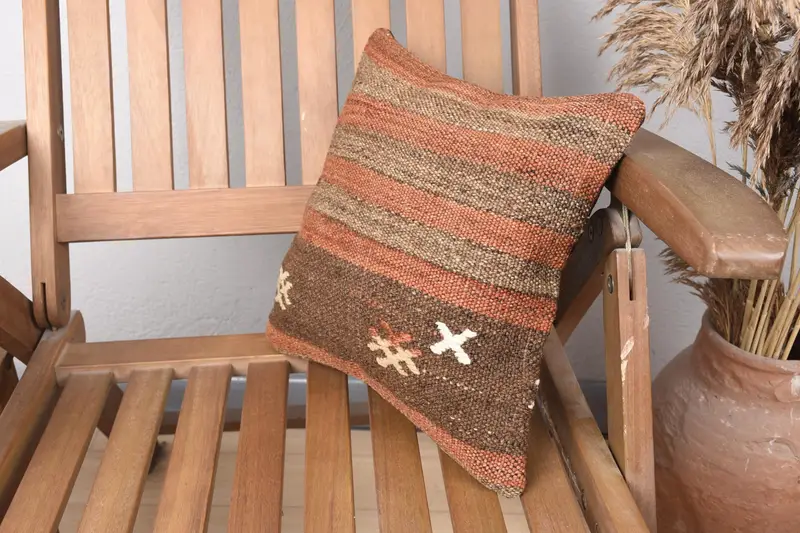 Vintage Pillow, Rustic Cushion Case, 12x12 Brown Cushion Cover, Ethnical Kilim Rug Pillow, Turkish Pillow, Traditional Pillow, Pillow Sham - 3