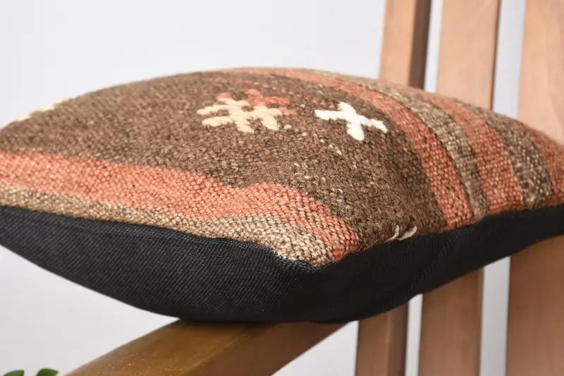 Vintage Pillow, Rustic Cushion Case, 12x12 Brown Cushion Cover, Ethnical Kilim Rug Pillow, Turkish Pillow, Traditional Pillow, Pillow Sham - 6