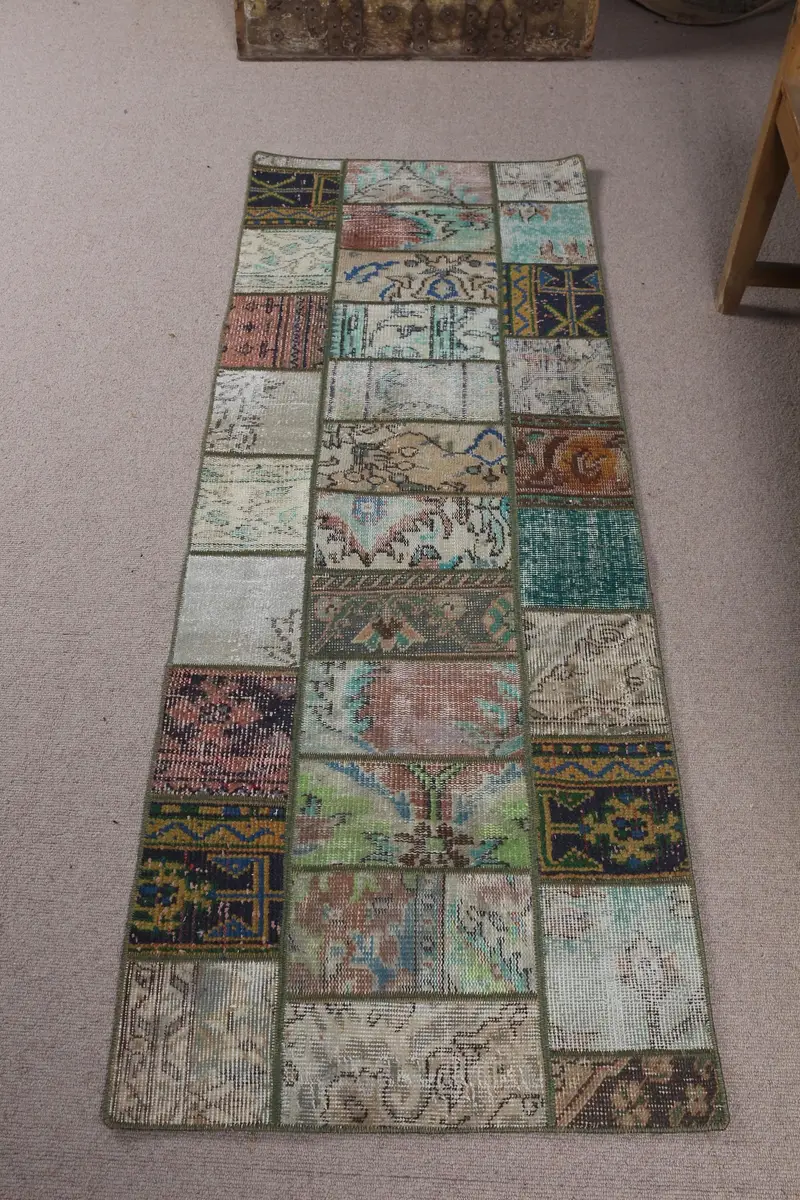 Türk Vintage Halı, Yolluk 2.2x6.1 ft (67x187 cm) Halı, Mavi Oryantal Yün Halı - 1
