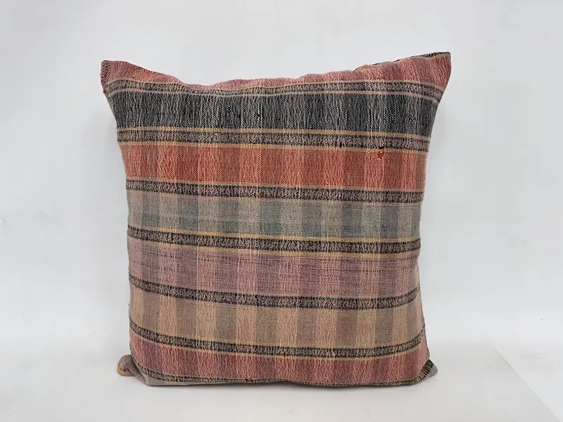 Throw Kilim Pillow, Ethnical Kilim Rug Pillow, Retro Pillow Sham, 24x24 Rainbow Cushion Cover, Pillow for Sofa, Floor Pillow Case, Pillow Case - 1