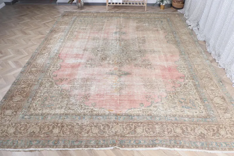 Handgefertigter roter Tarnteppich, 8,2 x 12,6 Fuß, schickes Dekor