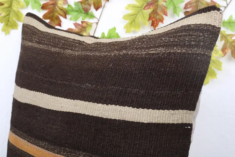 24x24 Brown Pillow Sham, Vintage Kilim Throw Pillow, Turkish Kilim Pillow, Throw Kilim Pillow, Sofa Bolster Pillow Sham, Cushion - 5