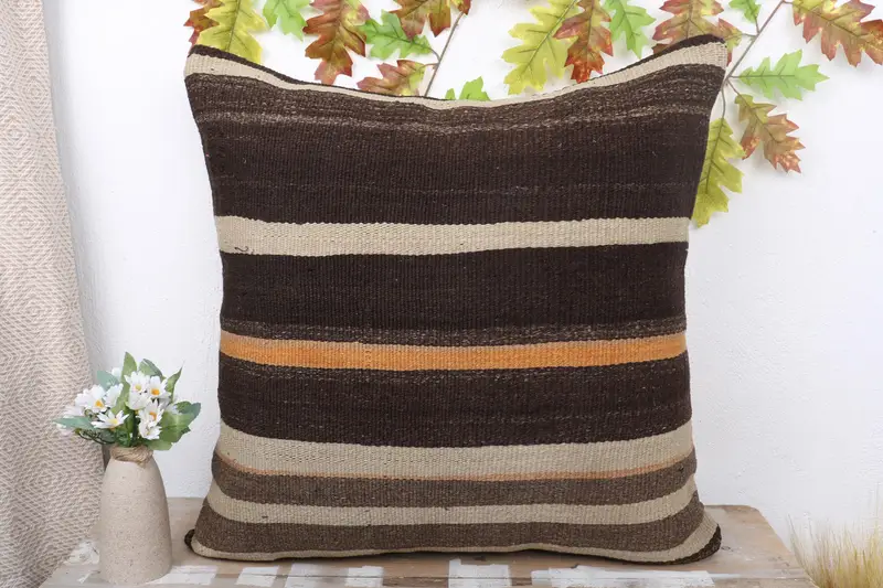 24x24 Brown Pillow Sham, Vintage Kilim Throw Pillow, Turkish Kilim Pillow, Throw Kilim Pillow, Sofa Bolster Pillow Sham, Cushion - 2