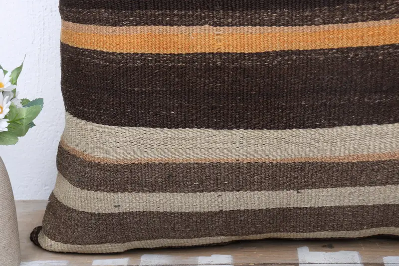 24x24 Brown Pillow Sham, Vintage Kilim Throw Pillow, Turkish Kilim Pillow, Throw Kilim Pillow, Sofa Bolster Pillow Sham, Cushion - 3