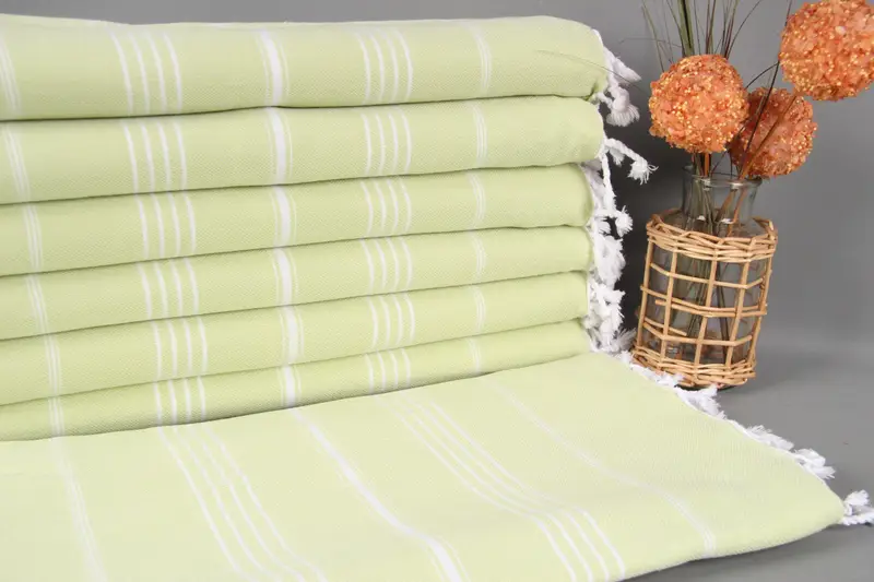 Turkish Towels Beach Custom Light Pistachio Green Striped Towel, 40x71 Inches