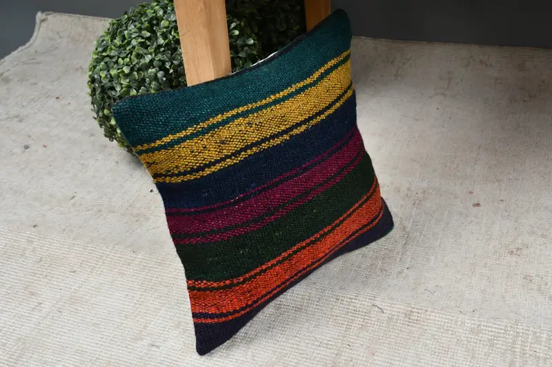 Antikkissen, türkisches Kissen, ästhetische Kissenbedeckung, Bodenkissenbedeckung, Kissenbedeckung, 12x12 blaues Kissen, türkisches Kilim -Kissen - 7
