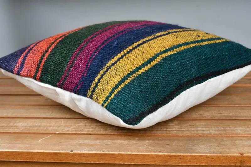 Antikkissen, türkisches Kissen, ästhetische Kissenbedeckung, Bodenkissenbedeckung, Kissenbedeckung, 12x12 blaues Kissen, türkisches Kilim -Kissen - 4