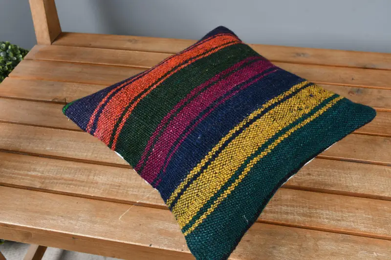 Antikkissen, türkisches Kissen, ästhetische Kissenbedeckung, Bodenkissenbedeckung, Kissenbedeckung, 12x12 blaues Kissen, türkisches Kilim -Kissen - 2