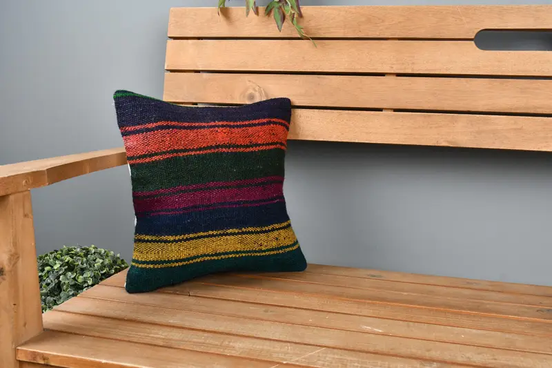 Antikkissen, türkisches Kissen, ästhetische Kissenbedeckung, Bodenkissenbedeckung, Kissenbedeckung, 12x12 blaues Kissen, türkisches Kilim -Kissen - 1