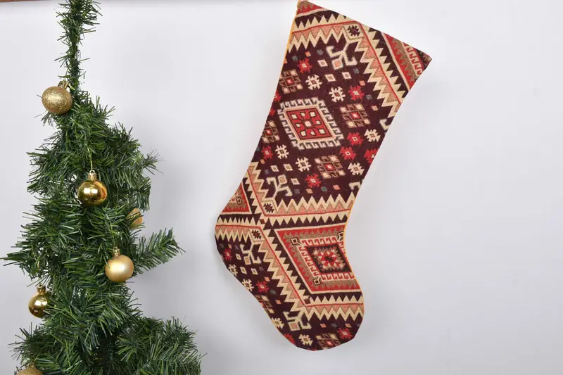 Patrón de adornos navideños, calcetín navideño de arpillera de 7 pulgadas