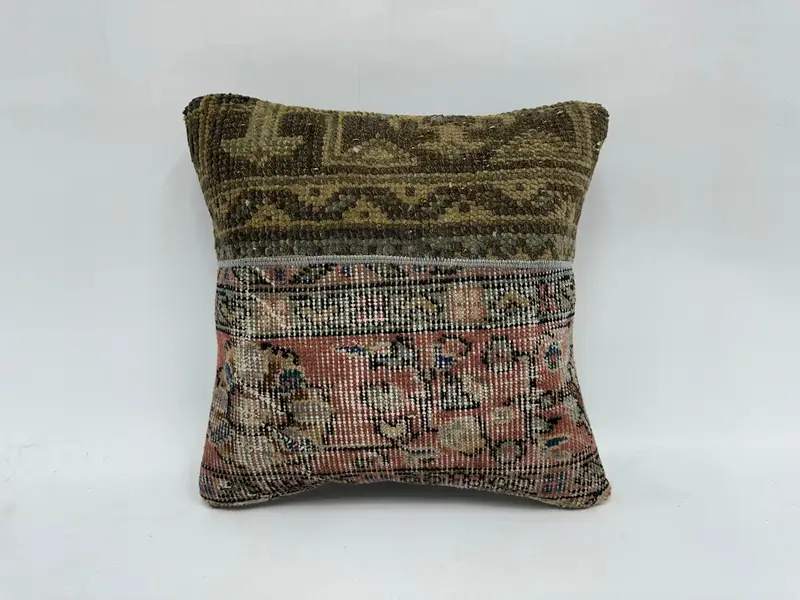 Antique Pillows, Pillow, Boho Pillow, Bolster Cushion Case, 16x16 Red Cushion, Handmade Throw Cushion Case, Vintage Kilim Pillow Pillow, Gift Pillow - 1