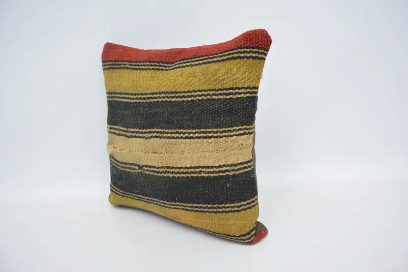 Turkish Rugs Pillow Sham, Kilim Cushion Sham, Knitted Cushion Case, Pillow Sham, Home Decor Pillow, Kilim Pillow Cover, 14x14 Yellow Cushion - 4