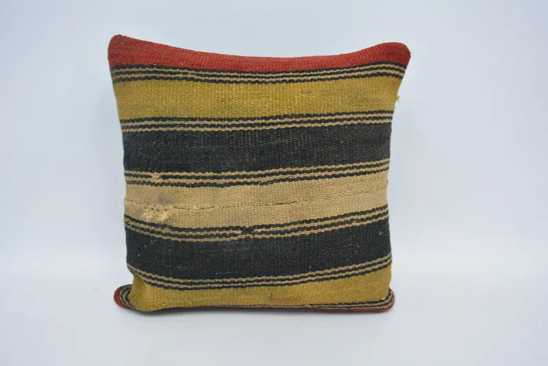Turkish Rugs Pillow Sham, Kilim Cushion Sham, Knitted Cushion Case, Pillow Sham, Home Decor Pillow, Kilim Pillow Cover, 14x14 Yellow Cushion - 1