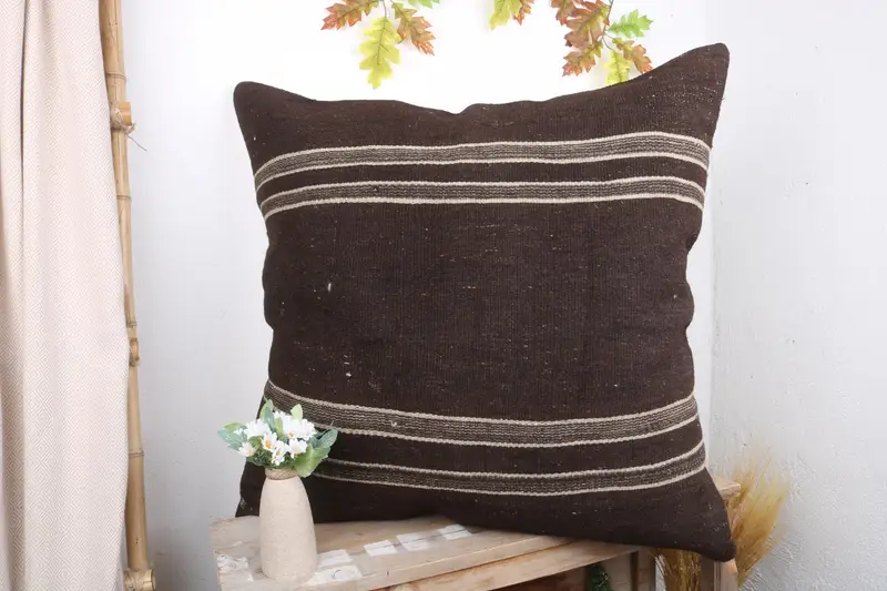 Square Throw Pillow Sham, Antique Pillows, Boho Pillow Sham Cover, Turkish Kilim Pillow, 32x32 Brown Cushion Cover, Cotton Cushion, Pillow Cover - 4