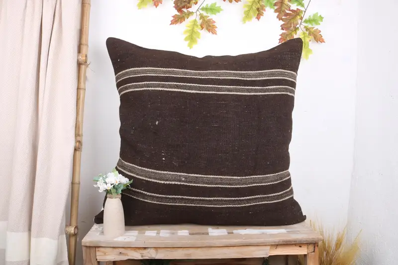 Square Throw Pillow Sham, Antique Pillows, Boho Pillow Sham Cover, Turkish Kilim Pillow, 32x32 Brown Cushion Cover, Cotton Cushion, Pillow Cover - 1