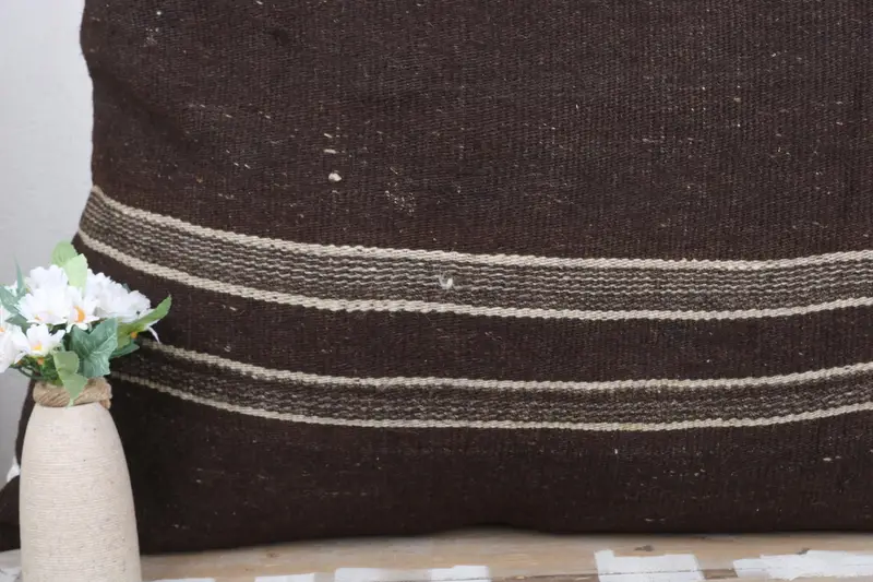 Square Throw Pillow Sham, Antique Pillows, Boho Pillow Sham Cover, Turkish Kilim Pillow, 32x32 Brown Cushion Cover, Cotton Cushion, Pillow Cover - 3