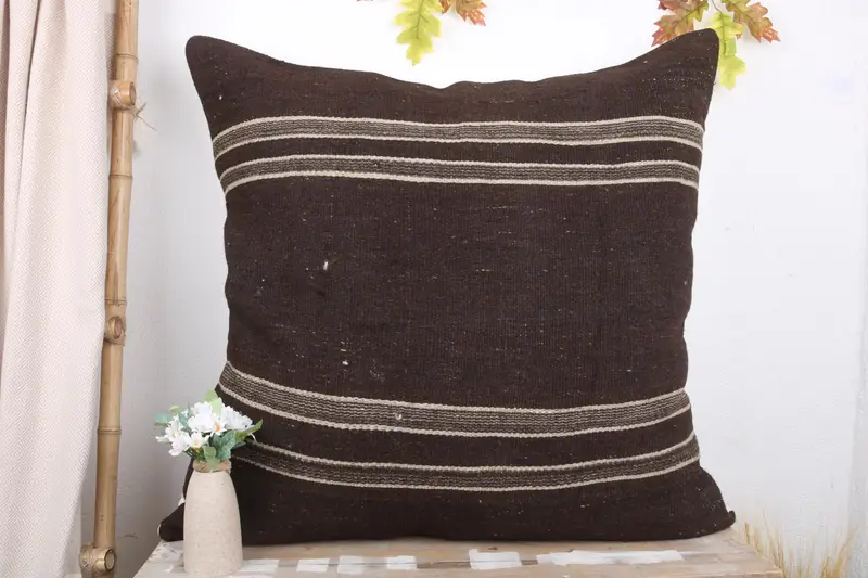 Square Throw Pillow Sham, Antique Pillows, Boho Pillow Sham Cover, Turkish Kilim Pillow, 32x32 Brown Cushion Cover, Cotton Cushion, Pillow Cover - 2