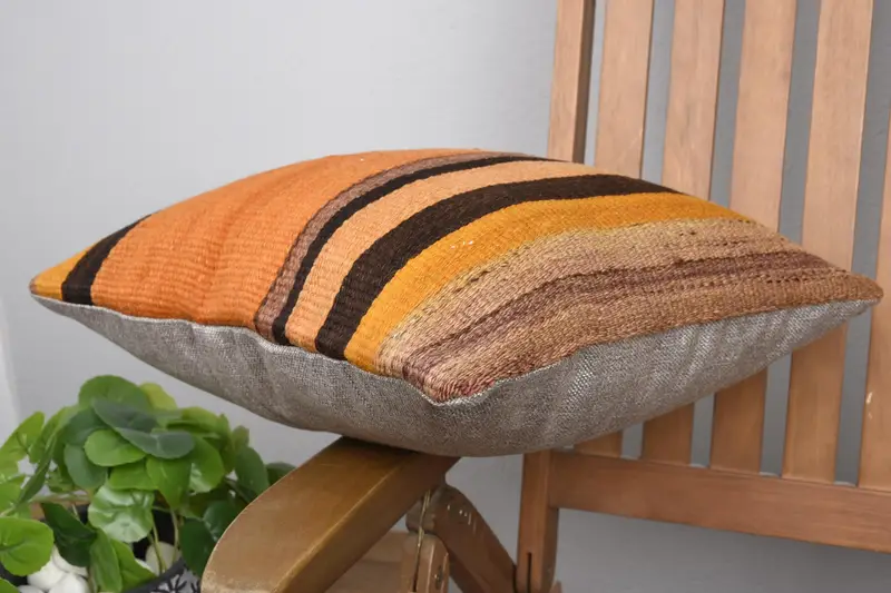 Home Decor Pillow, Pillow Case, 16x16 Orange Cushion Cover, Throw Kilim Pillow, Cozy Throw Pillow Sham, Turkish Pillow, Living Room Throw Pillow - 6