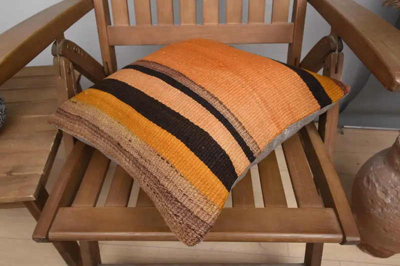 Home Decor Pillow, Pillow Case, 16x16 Orange Cushion Cover, Throw Kilim Pillow, Cozy Throw Pillow Sham, Turkish Pillow, Living Room Throw Pillow - 4