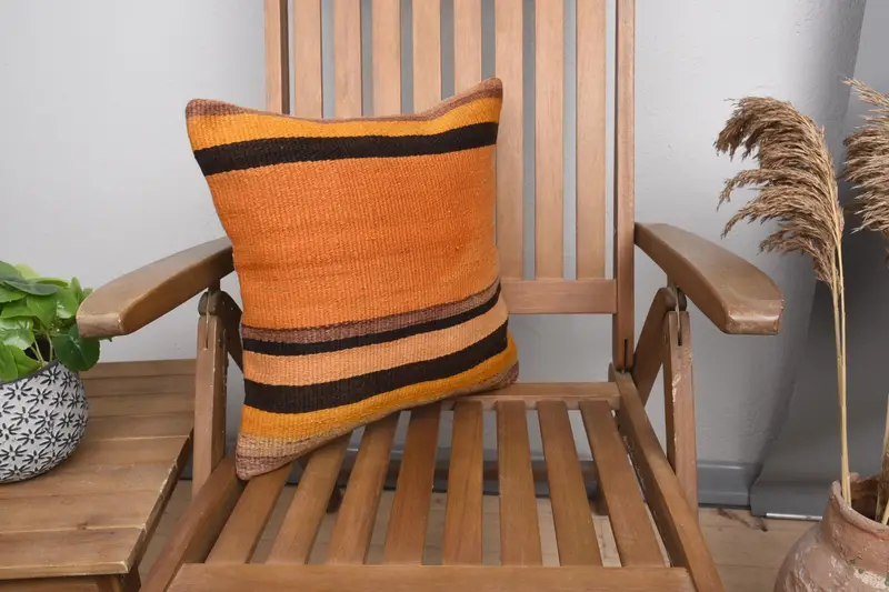 Home Decor Pillow, Pillow Case, 16x16 Orange Cushion Cover, Throw Kilim Pillow, Cozy Throw Pillow Sham, Turkish Pillow, Living Room Throw Pillow - 1