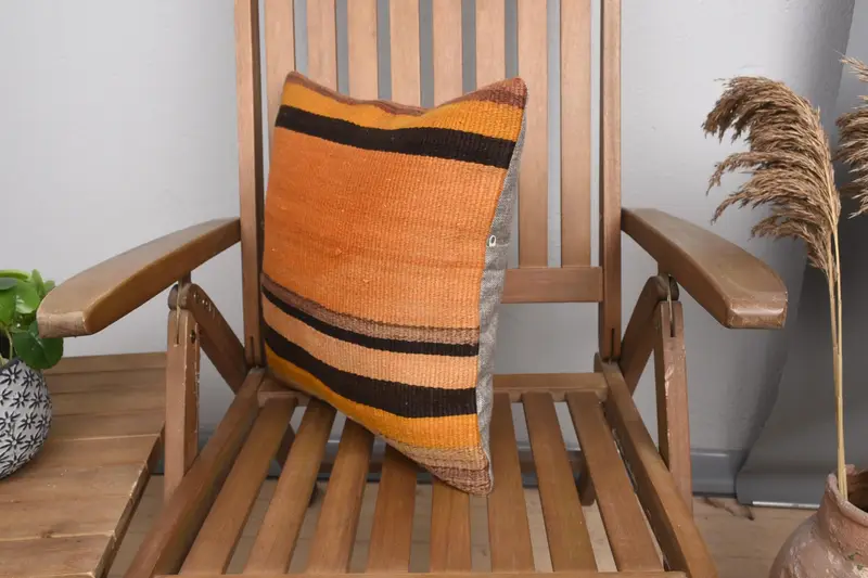 Home Decor Pillow, Pillow Case, 16x16 Orange Cushion Cover, Throw Kilim Pillow, Cozy Throw Pillow Sham, Turkish Pillow, Living Room Throw Pillow - 3