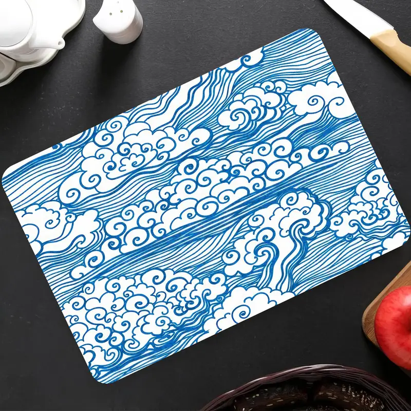 Cloud Design Glass Cutting Board, Tempered Safety, Non-Slip Feet