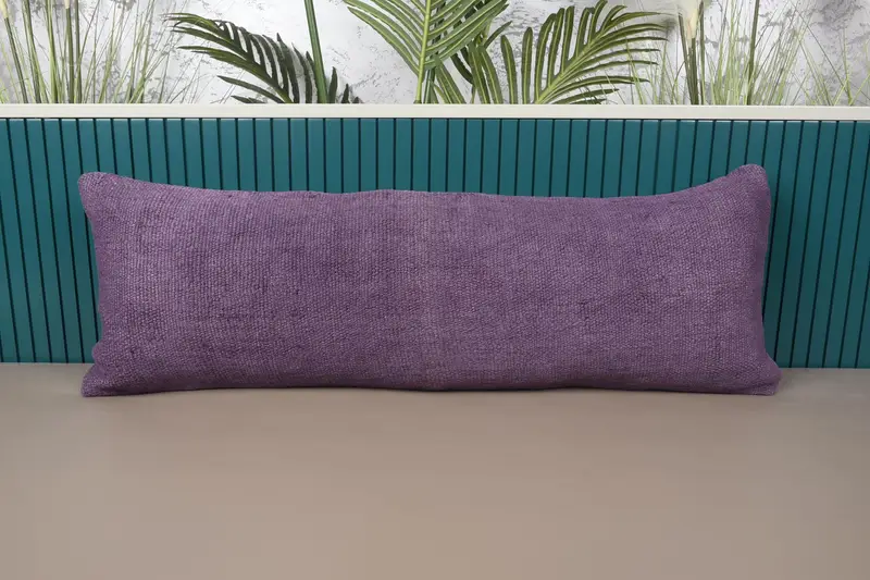 Vintage Uzun Bel Yastık Kılıfı, Yün Hediyelik 30x90 cm Mor Kırlent Kılıfı - 1
