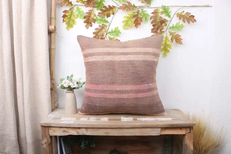 Gift Pillow, Sofa Bolster Cushion, Antique Pillows, Ethnical Kilim Rug Pillow, Pillow Case, 20x20 Brown Pillow Case, Christmas Pillow Sham - 1
