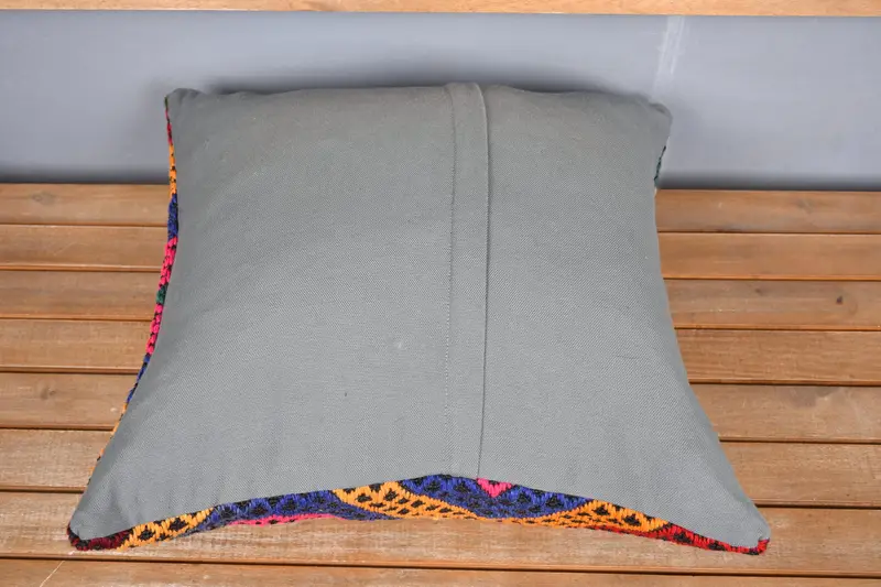 Vintage Pillow, Kilim Pillow Cover, 20x20 Blue Pillow Cover, Retro Throw Pillow Case, Cushion Cover, Kilim Cushion Sham - 5