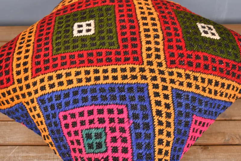 Vintage Pillow, Kilim Pillow Cover, 20x20 Blue Pillow Cover, Retro Throw Pillow Case, Cushion Cover, Kilim Cushion Sham - 4